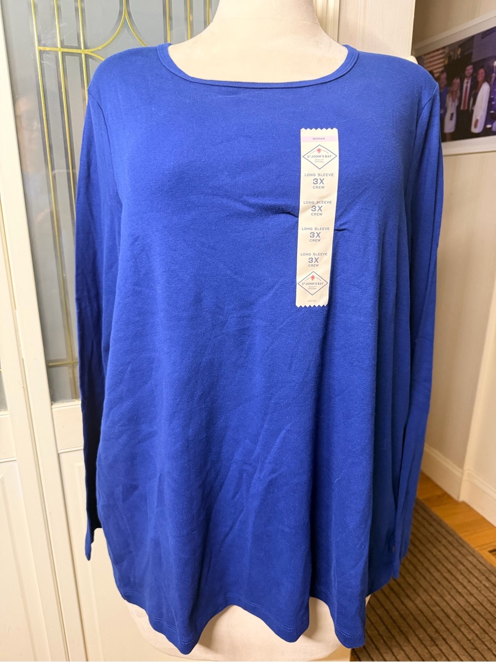 NWT St John’s Bay Woman 3X Royal Blue 100% Cotton Long Sleeve Top